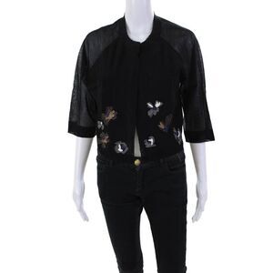 CIVIDINI Womens Cotton Blend Knit Open Front Cardigan Sweater Black Size 44